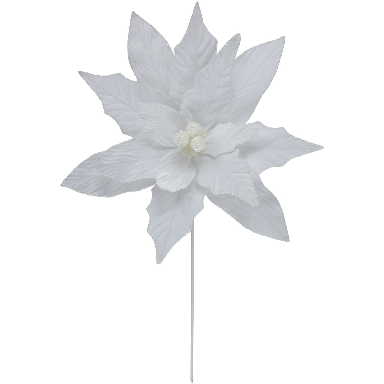 Northlight 24" Winter White Glittered Poinsettia Christmas Stem Spray